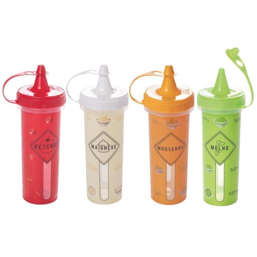 Kit bisnagas para ketchup, maionese, mostarda e molho Plasutil