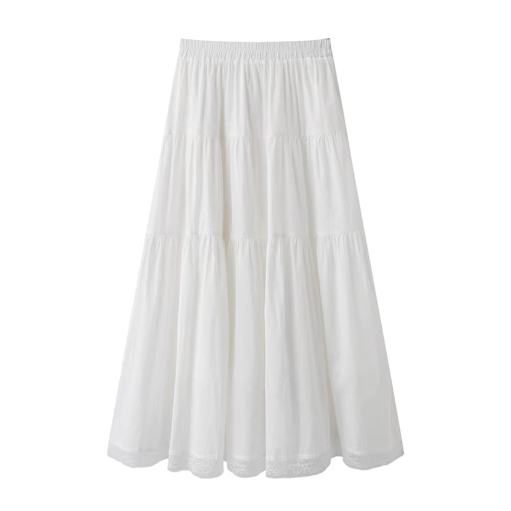 4-2 saia feminina verão novo estilo branco a linha saia renda costura renda saia branca cintura alta saia de fadas