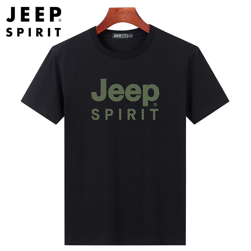 JEEP SPIRIT Camiseta masculina de manga curta solta Casual em torno do pescoço camiseta meia manga verão Plus Size molet