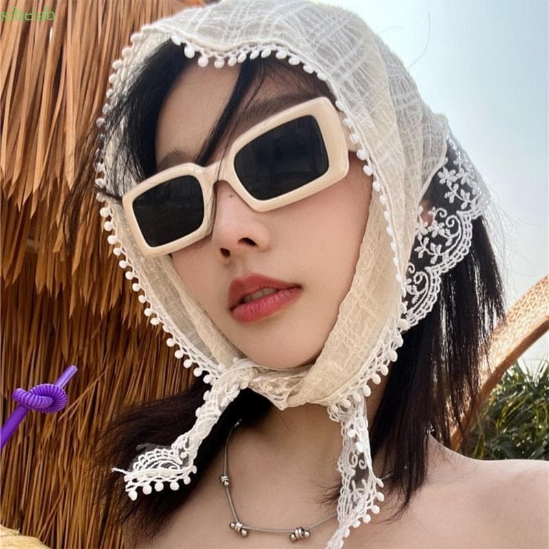 xibeiab Lenço Cabeça Bandanas Cabelo Francês Para Meninas Lenços Renda Floral Triangular Verão C