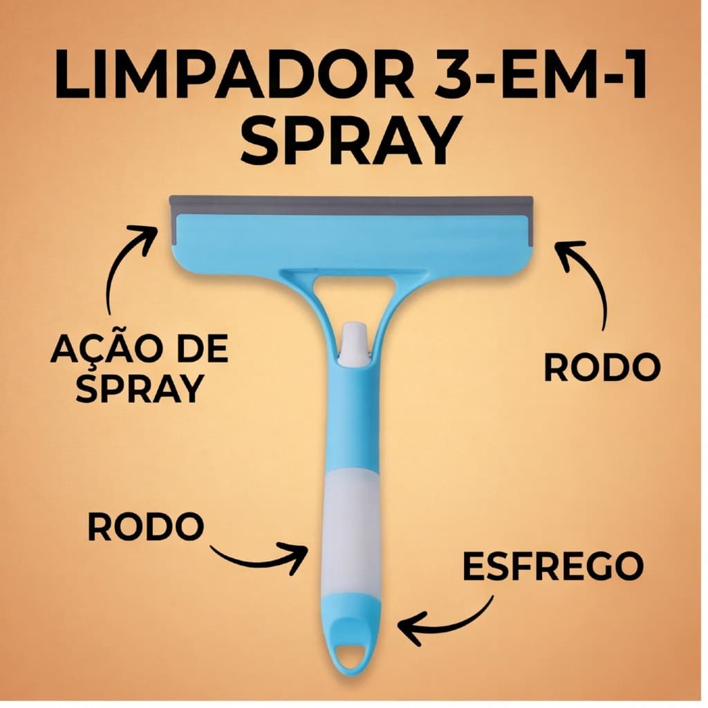 Rodo Mop Spray Limpa e Seca com Esfregão e Borrifador 3 em 1 Multiuso Limpeza de Vidro