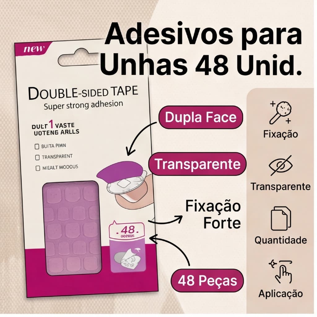 Kit 48 Cola Adesivo para unha Dupla Face Adesivo Fita Falso Pregos Arte Decoração de unha
