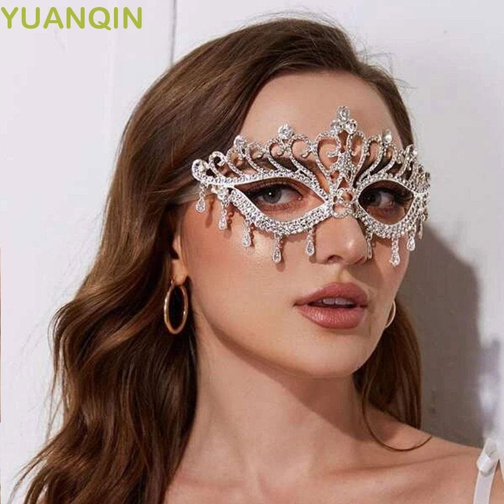 Máscara de strass YUANQINZT, com corrente facial e véu, acessórios de joias faciais com franjas para o rosto inteiro