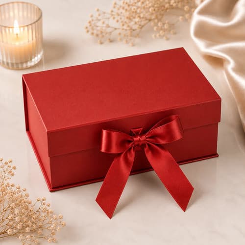 Caixa Presente Rígida Fecho Magnético Laço Cetim 28x20x9cm Vermelho