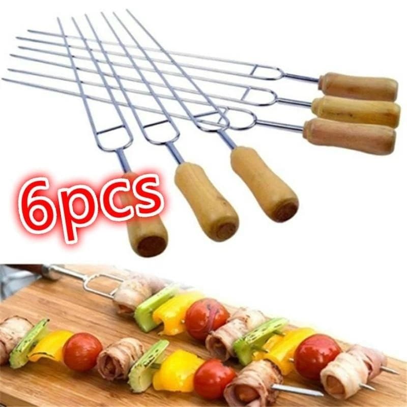 6 Pçs/set Ferramentas De Churrasco Aço Inoxidável Grelha Carne U Forma Garfo Ao Ar Livre Cozinhar Milho Titular Ferramen
