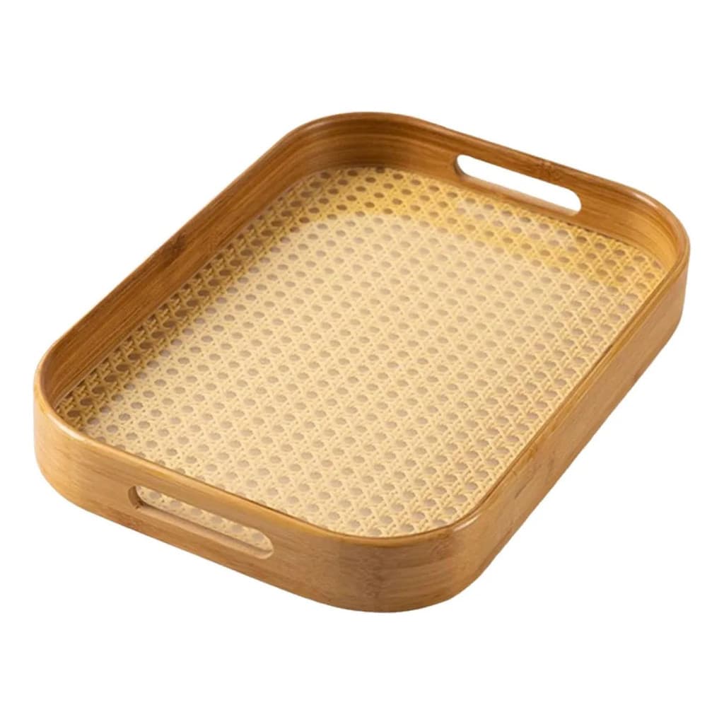 Bandeja De Bambu Premium 40x28cm Alças Laterais Decoração Retangular