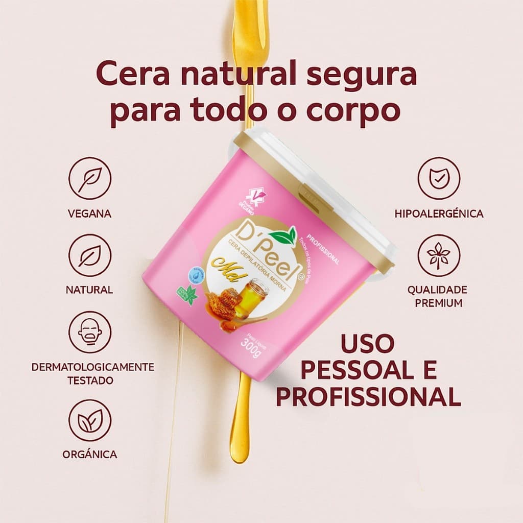 Kit Cera Depilatória Profissional: Natural, Vegana, Hidrossolúvel para Corpo e Rosto ENVIO IMEDIATO