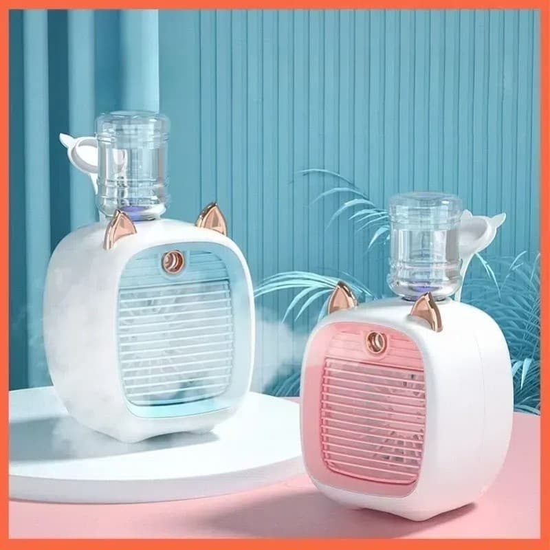 Mini Ar e Ventilador Gatinho Portatil Recarregável de Mesa com Umidificador Função de Refrigeração para Escritório sair