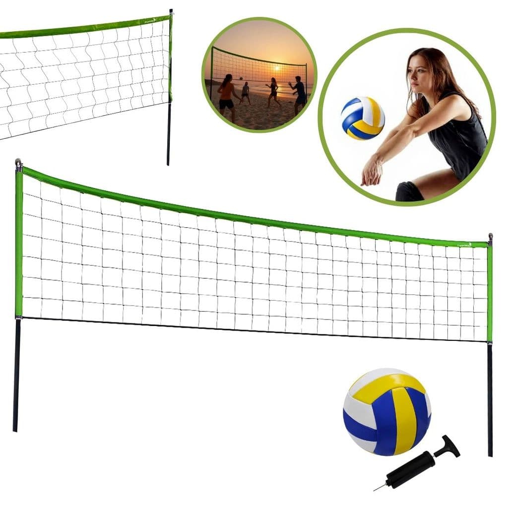 Kit Rede Beach Tennis e Vôlei com Suporte Portátil, Bola de PVC Inclusa Ideal para Praia e Camping