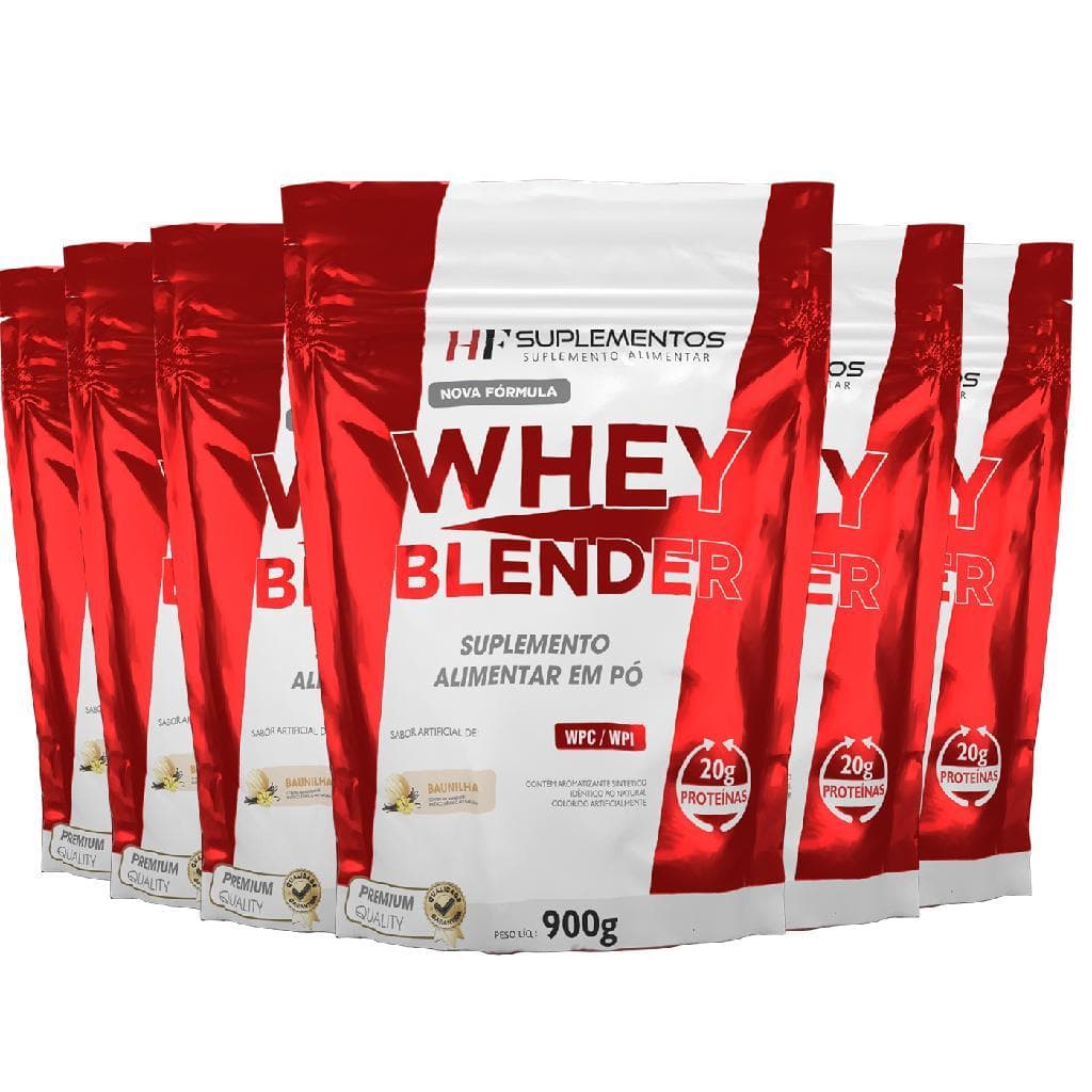 6X WHEY BLENDER CONCENTRADO BAUNILHA 900G HF SUPLEMENTOS