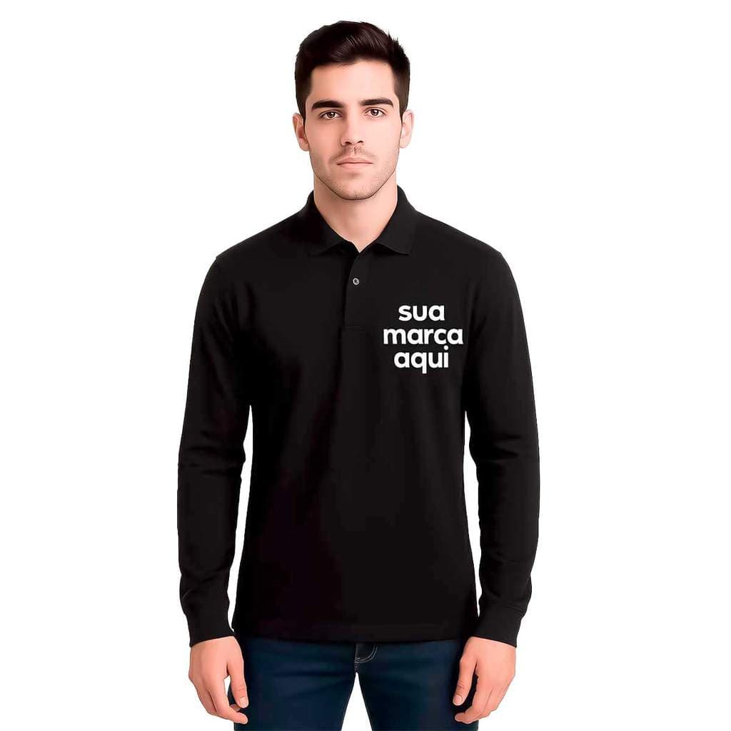 Camiseta Polo Basica Manga Longa Personalizada Silk Malha