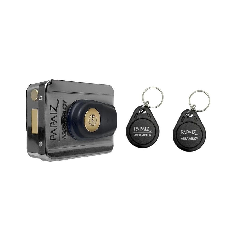 Fechadura Elétrica Para Portão Sensor Tag Chaveiro 12V 433Mhz RFID AA-EML300 Inox Preto - Papaiz