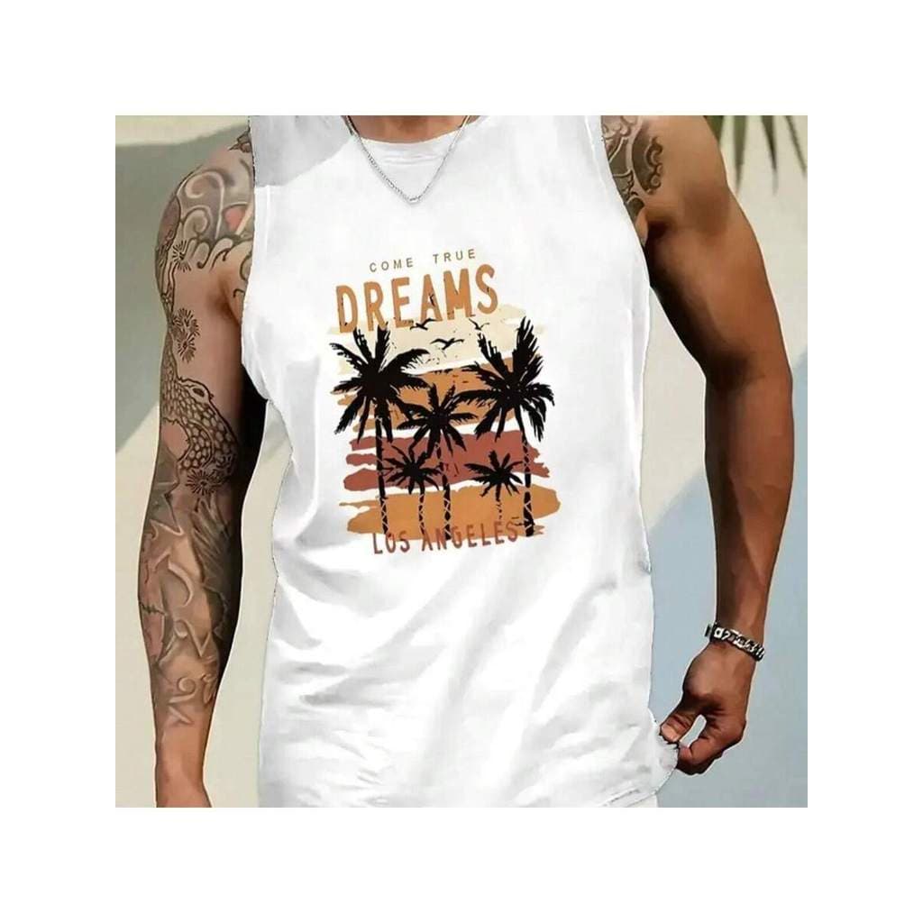 Regata Camiseta sem Mangas Camisa Cavada Masculino Estampado Verão