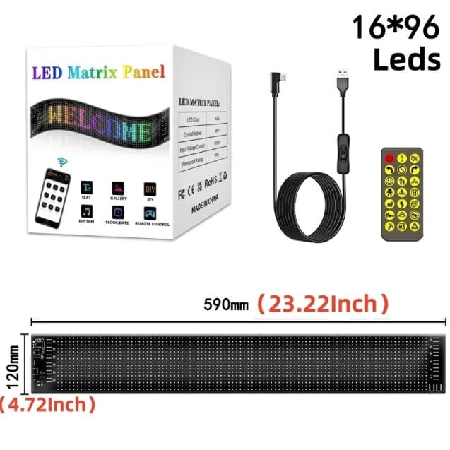 Painel de Led olho do diabo para carro e caminhão Programável Dobrável com controle 16*96