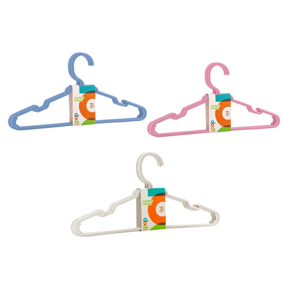 Cabide Infantil PopBaby Roupa Acrilico Plástico Reforçado Grosso Calça Loja Premium Kit 3un