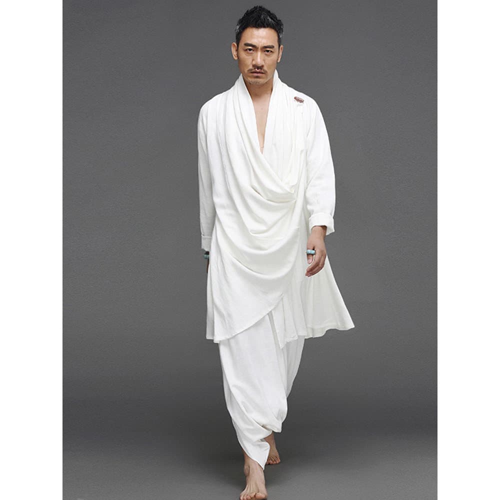 Terno estilo chinês roupas masculinas Retro algodão linho meditação Layman taoísta roupas masculinas Hanfu solto estilo