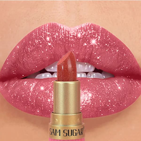 Batom Diamante Rosa Chocolate Marrom Metálico Glitter De Longa Duração À Prova D'água Brilhante Pérola