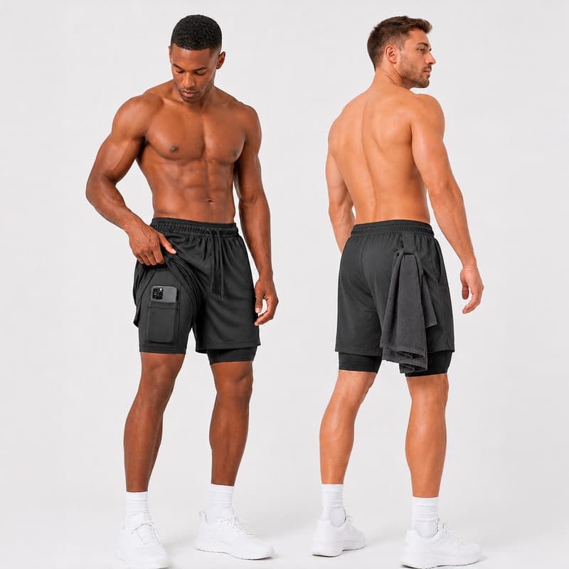 Calção Bermuda Masculino 2 Em 1 Crossfit Academia Com Suporte Toalha Premium