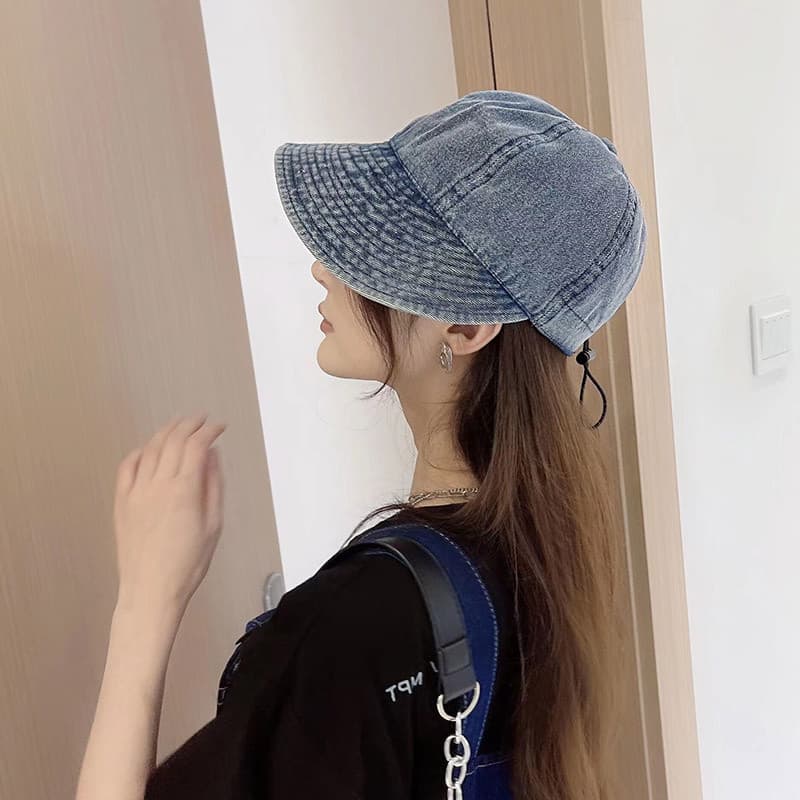 Zhao Lusi Mesmo Estilo Denim Chapéu Balde Repicado Feminino Primavera Outono All-Match Rosto Simples Protetor Solar Cabe