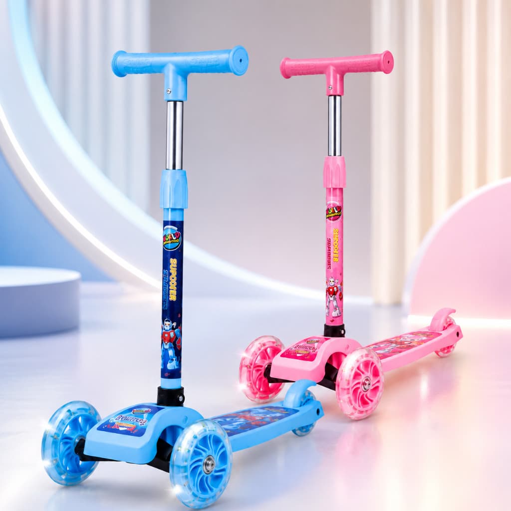 Patinete Infantil 3 Rodas com Luz Led e Altura Ajustável até 71cm Menino Menina Criança Suporta Até 35kg