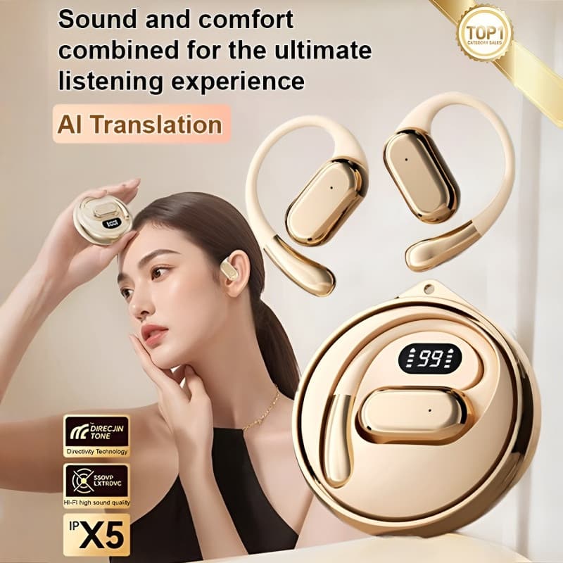 [Design Moderno] Tela Digital Fone Bluetooth Aberto com Gancho de Orelha. Esportes/Compatível com Celulares