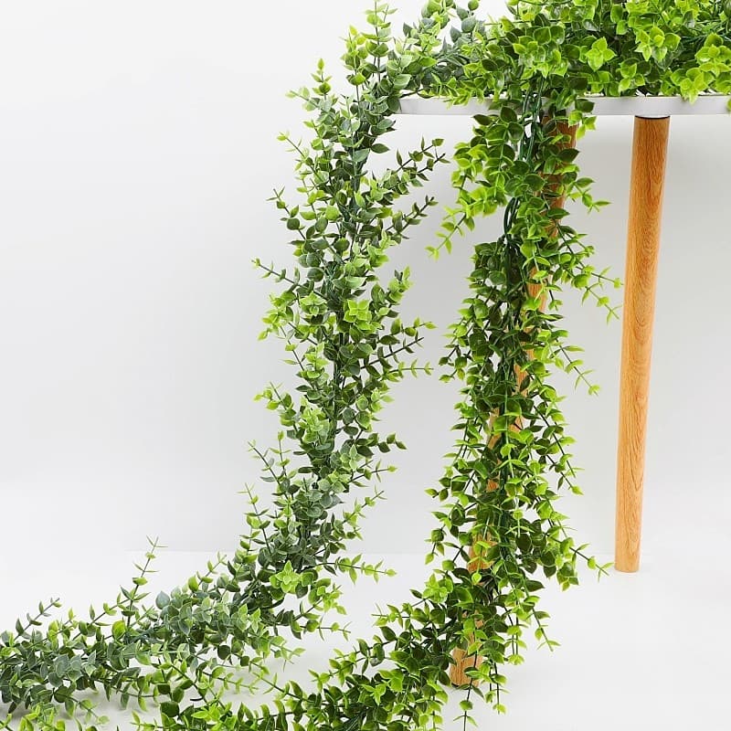 Arte flor planta verde eucalipto Rattan eucalipto videiras casa interior fixado na parede plástico flores artificiais ca