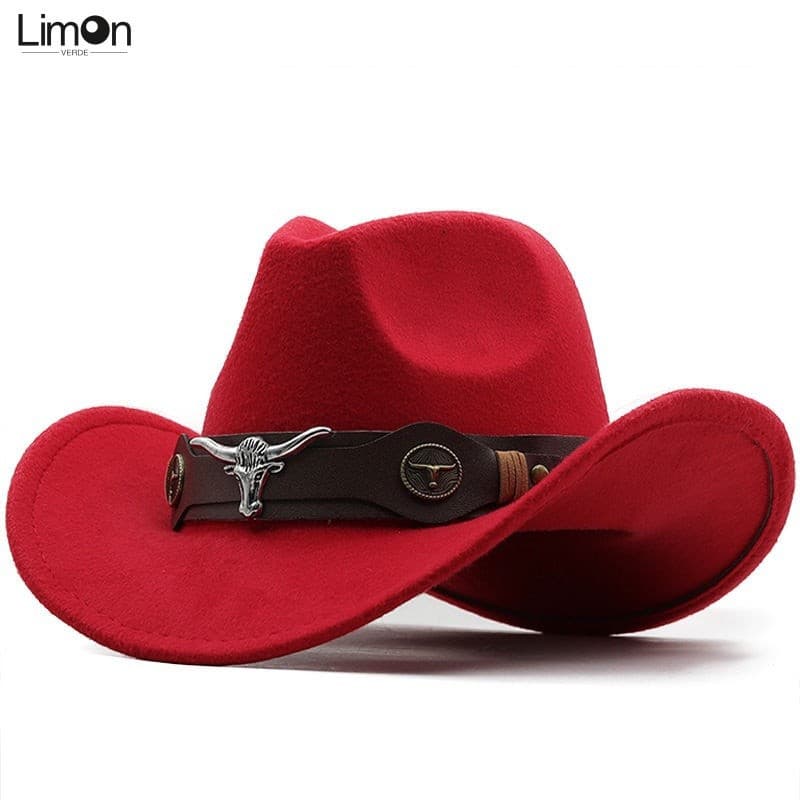 Chapéu De Aba Simples Feeeddi Lã Jazz Estilo Britânico Boi Cinto De Cabeça De Cowboy Ocidental