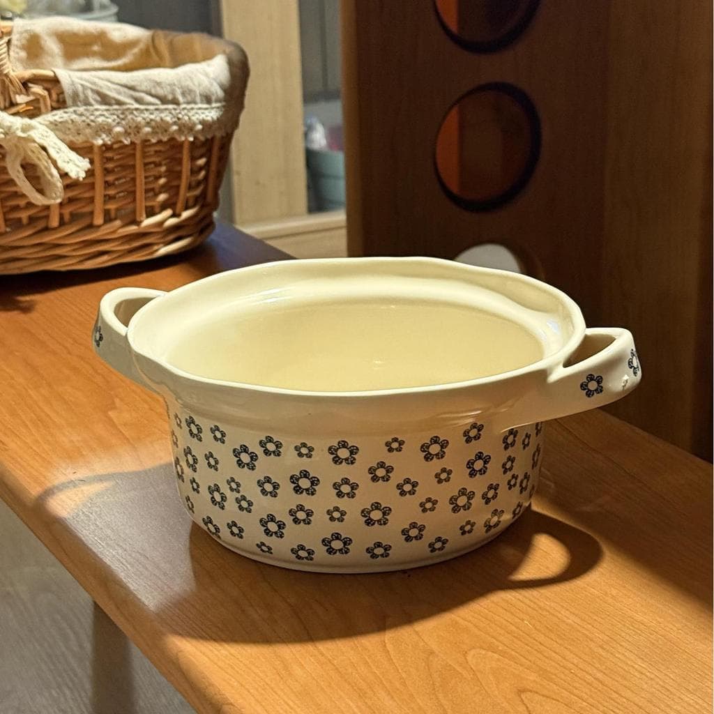Tigela de sopa pequena flor azul com orelha dupla doméstica 2026 Novo estilo Tigela de macarrão instantâneo de grande ca