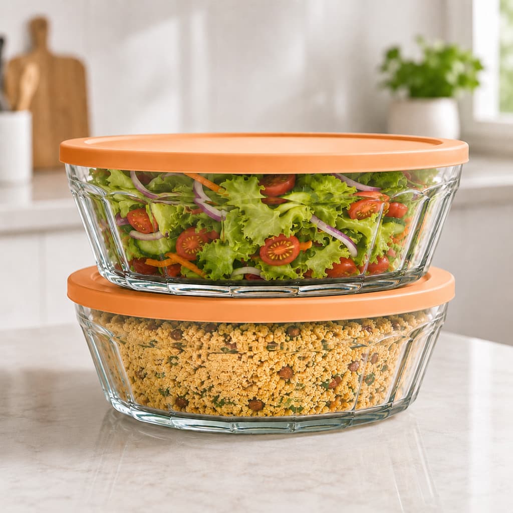 Kit 2 Potes Saladeira Vidro Com Tampa 4 Litros Tigela Grande De Servir Tapoer Porta Alimentos