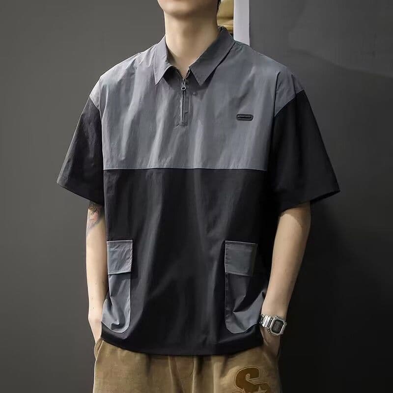 Americano Retro contraste cor camisa POLO de manga curta masculina 2025 verão novo estilo de secagem rápida legal camise