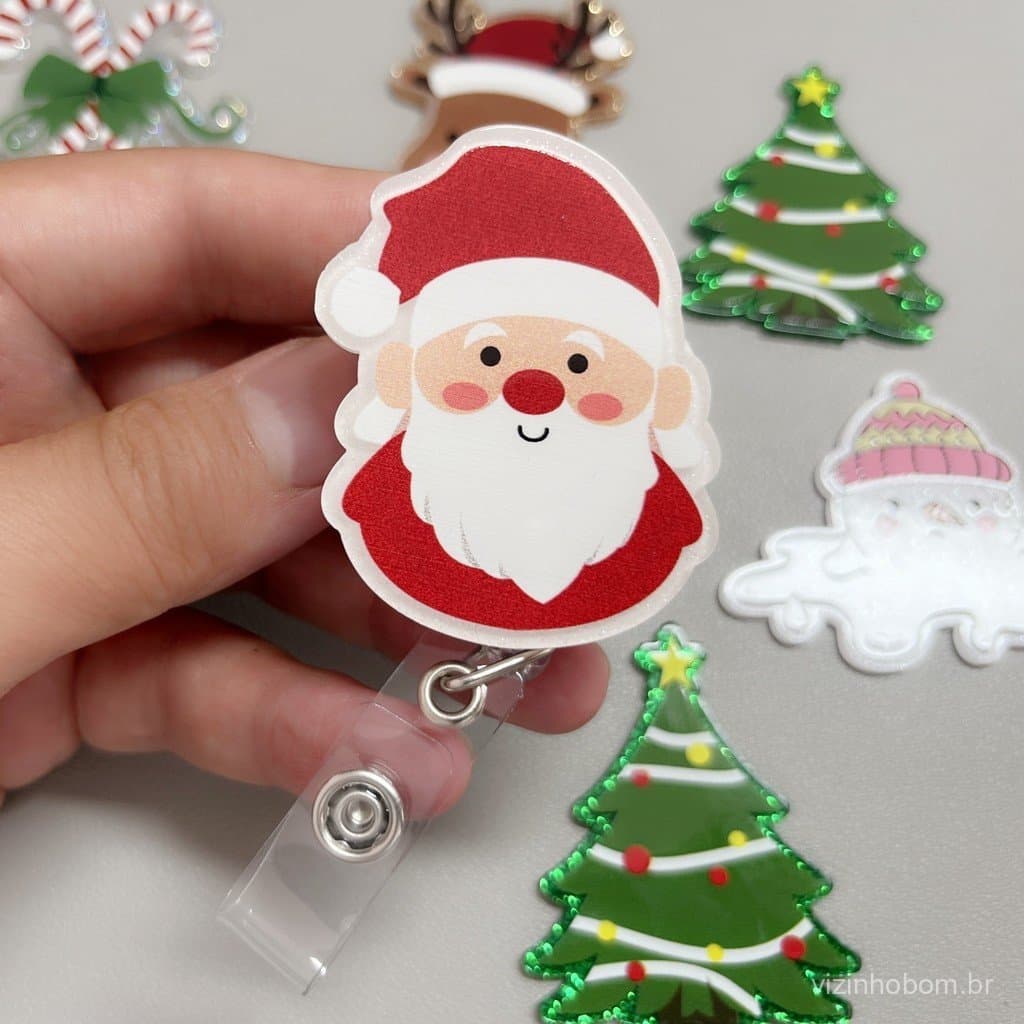 Porta-crachá retrátil de Natal, porta-crachá de Natal com fivela de fácil puxada.