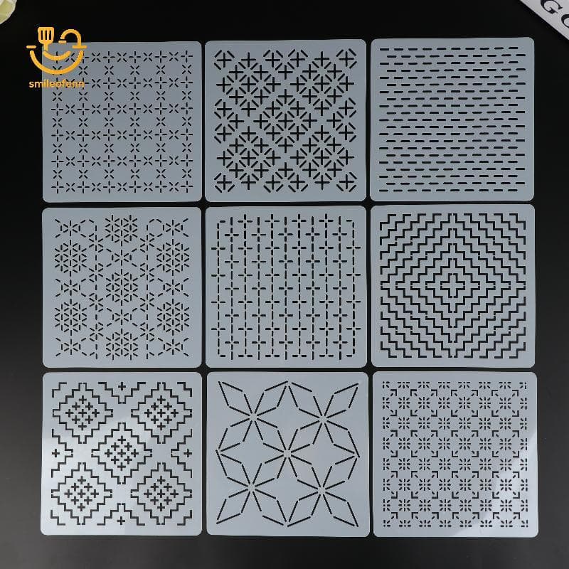 smileofenn 9/32 Peças Modelo De Bordado Sashiko DIY Geométrico Retalhos Estêncil Reutilizável PET Artesanal Ferramentas