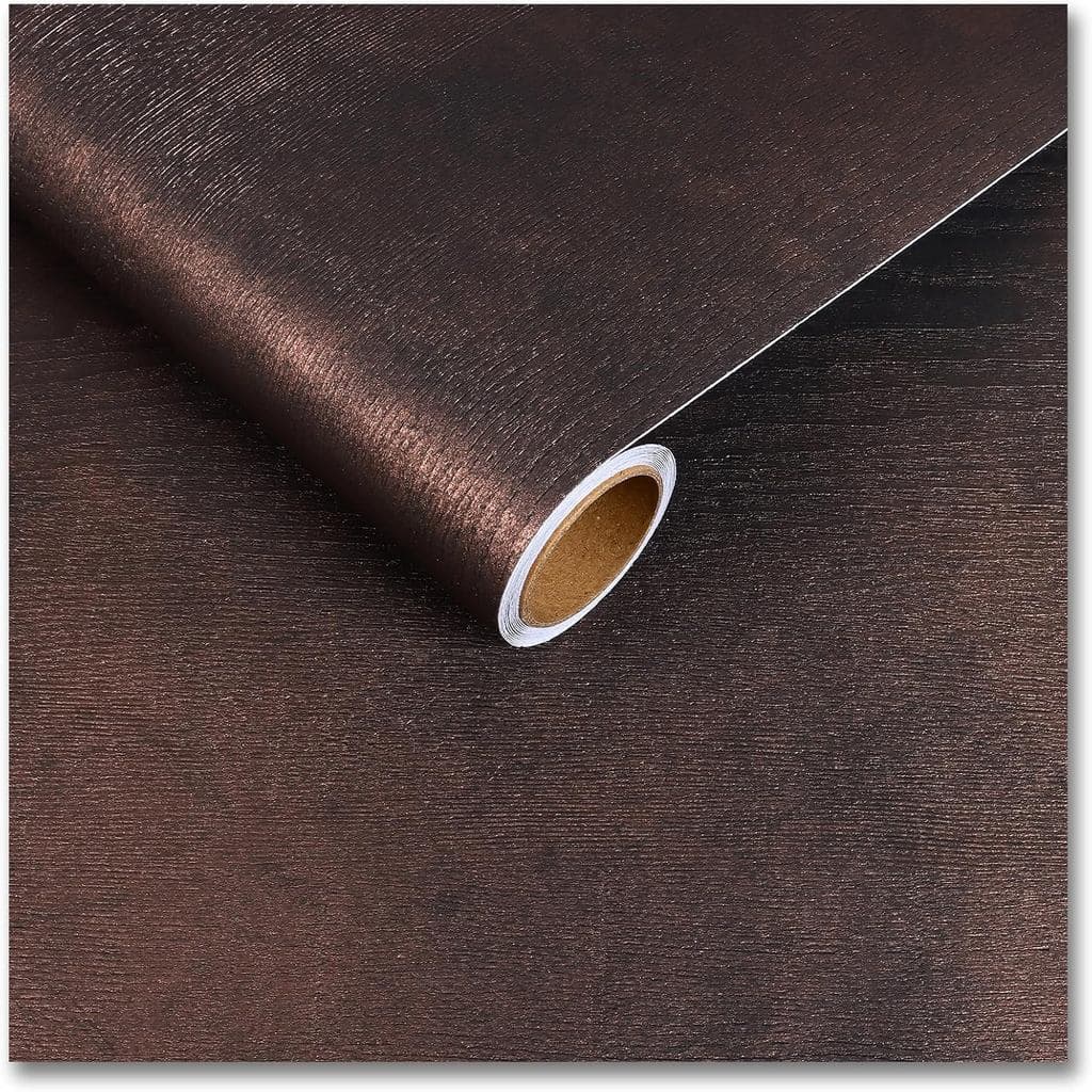 CRE8TIVE Papel Adesivo Metálico Marrom com Efeito Madeira, Papel de Parede Removível Autoadesivo de Vinil 12"x80" para B