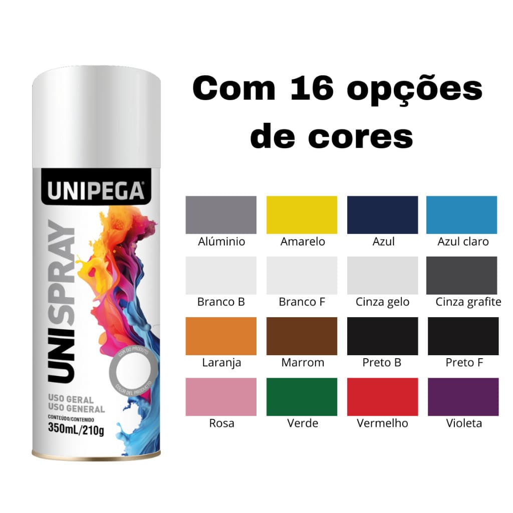 Tinta Spray Madeira Metal Automotivo Plástico Uso Geral 350ml Unipega