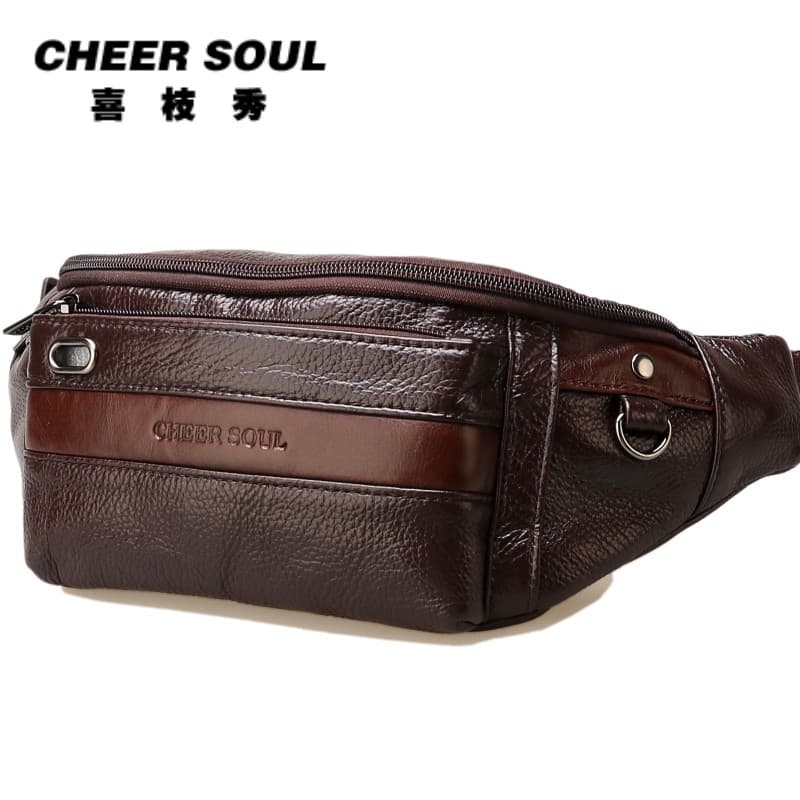 Bolsa de cintura de couro masculina, bolsa mensageiro de couro genuíno, bolsa de peito de ombro, novo estilo, multifunci