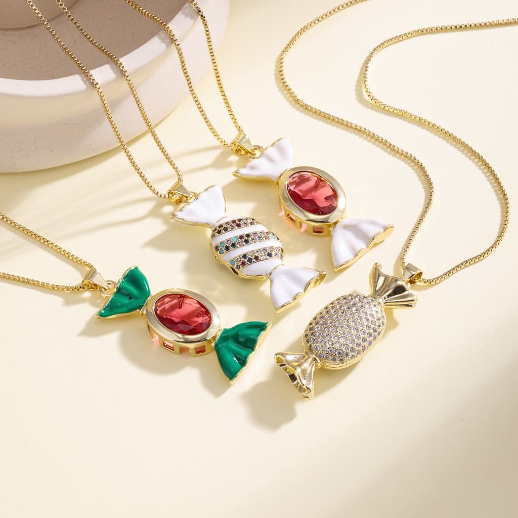 4 Cores Doce Forma Pingente Colar Banhado A Ouro Colorido Zircão Charme Moda Jóias Presente Para Mulher