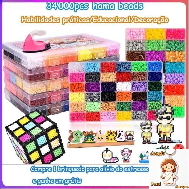 34000peças 2.6mm Perler Hama Beads 48cores/pixel art/perler beads kit 2.6mm/Artesanato Infantil/brinquedos educativos