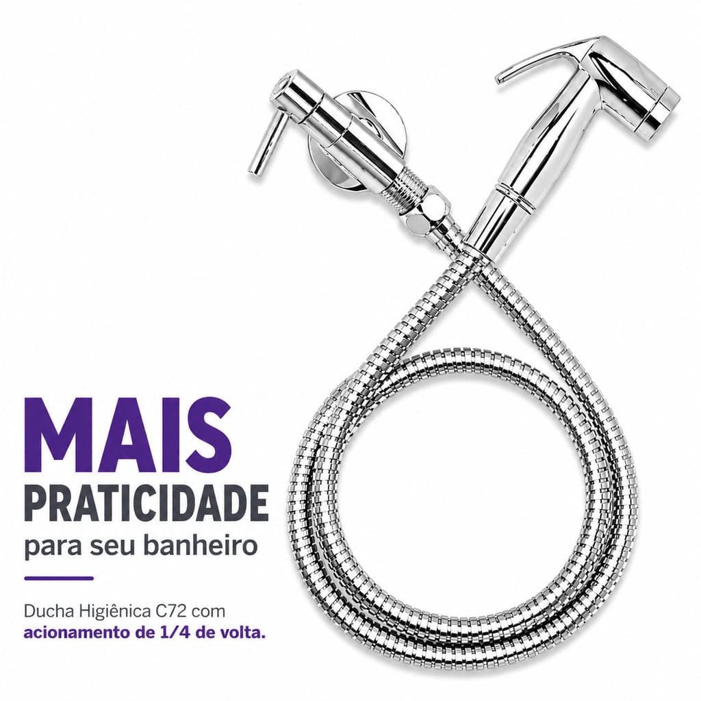 Ducha Higiênica C72 ABS Cromado 1/4 Volta Mangueira 2 Metros Gatilho Dazie