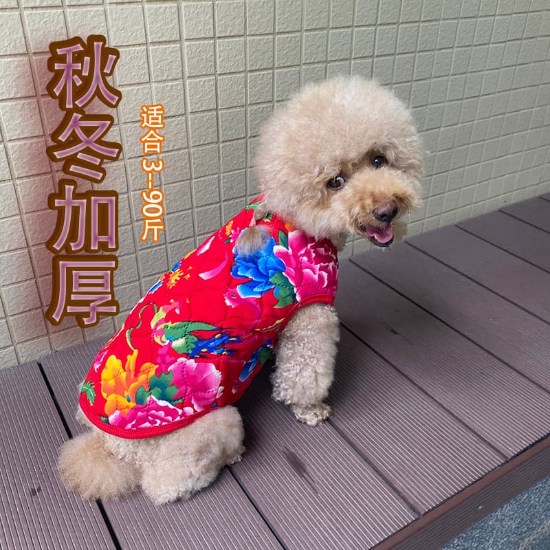 Roupas para cães outono inverno estilo grosso festivo flor acolchoada jaqueta filhote de cachorro Teddy outono inverno j
