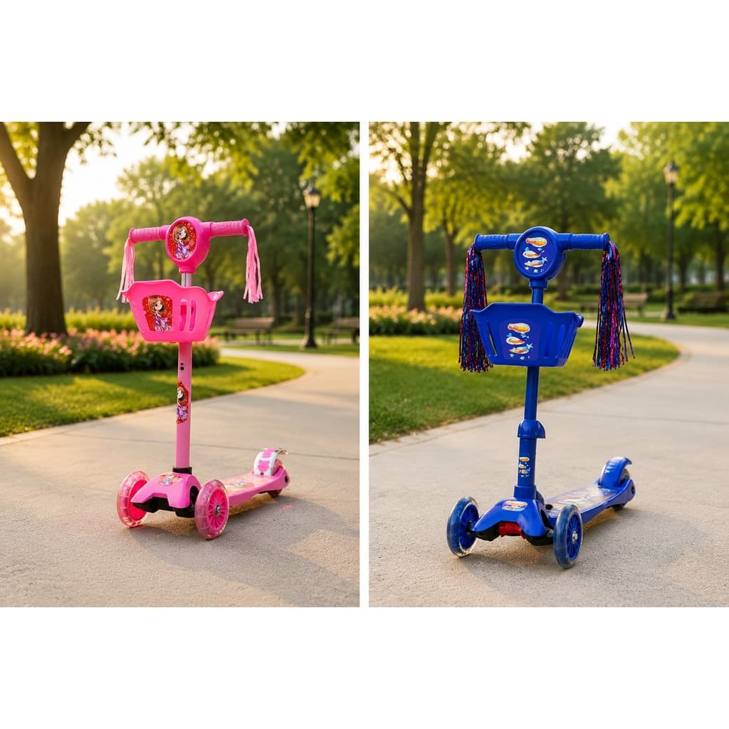 Patinete Infantil Dobrável com 3 Rodas, Luzes e Som para Diversão das Crianças