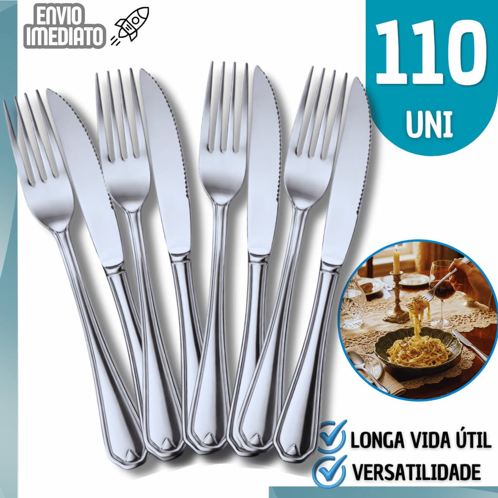 Facas e Garfos Talheres De Mesa Aço Inox Cozinha Completa Restaurante Buffet Refeições Diaria Utensílios Hotelaria