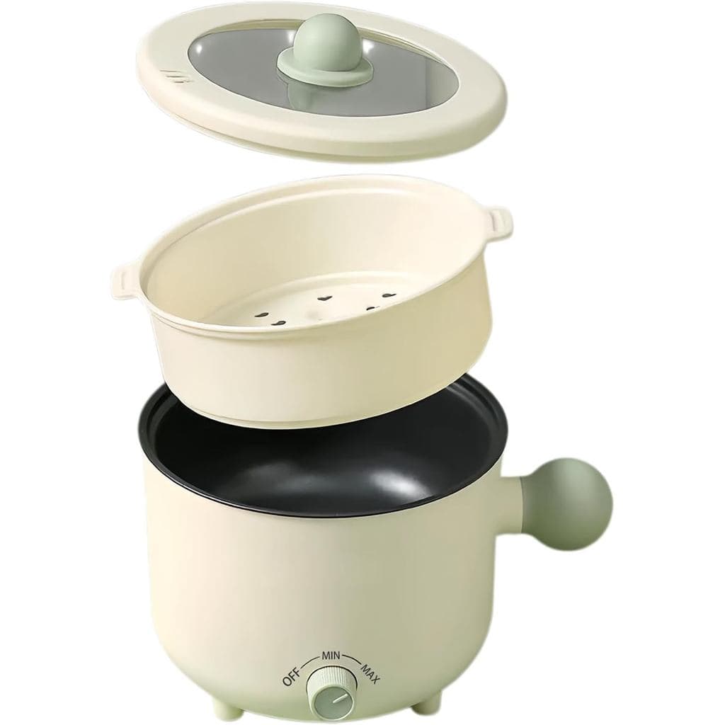 Panela elétrica com vaporizador, fogão portátil mini de 1,8L, panela elétrica multifuncional antiaderente, adequada para