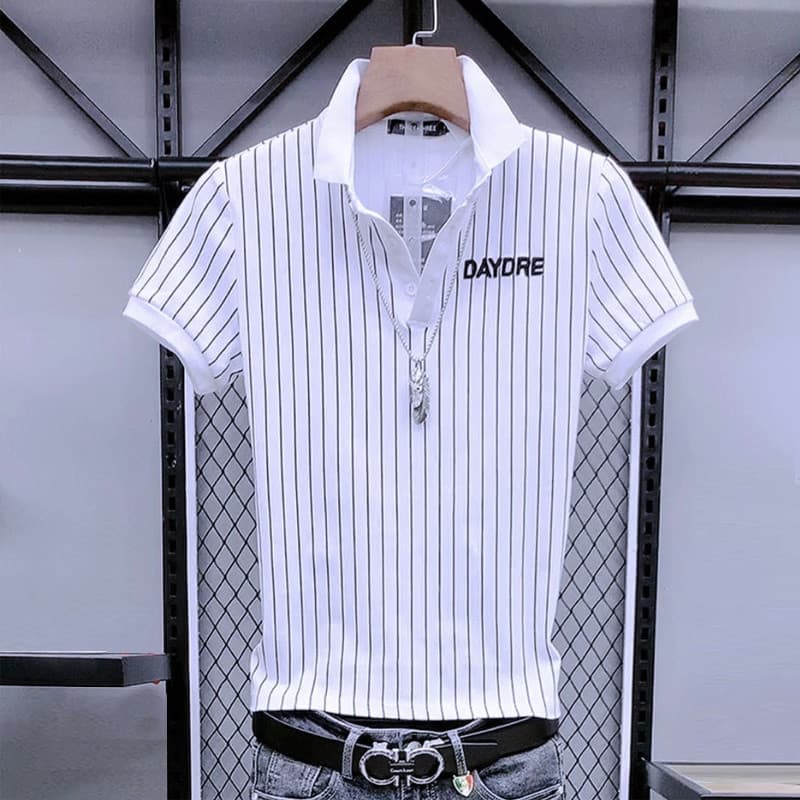 Camisa polo de manga curta masculina novo estilo verão versão coreana fino ajuste puro algodão lapela meia manga juventu