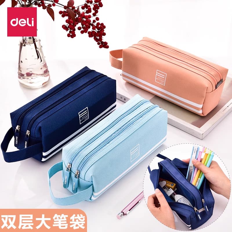 Estojo simples para meninos estilo azul bolsa de papelaria grande capacidade multicamadas com zíper estojo para lápis es