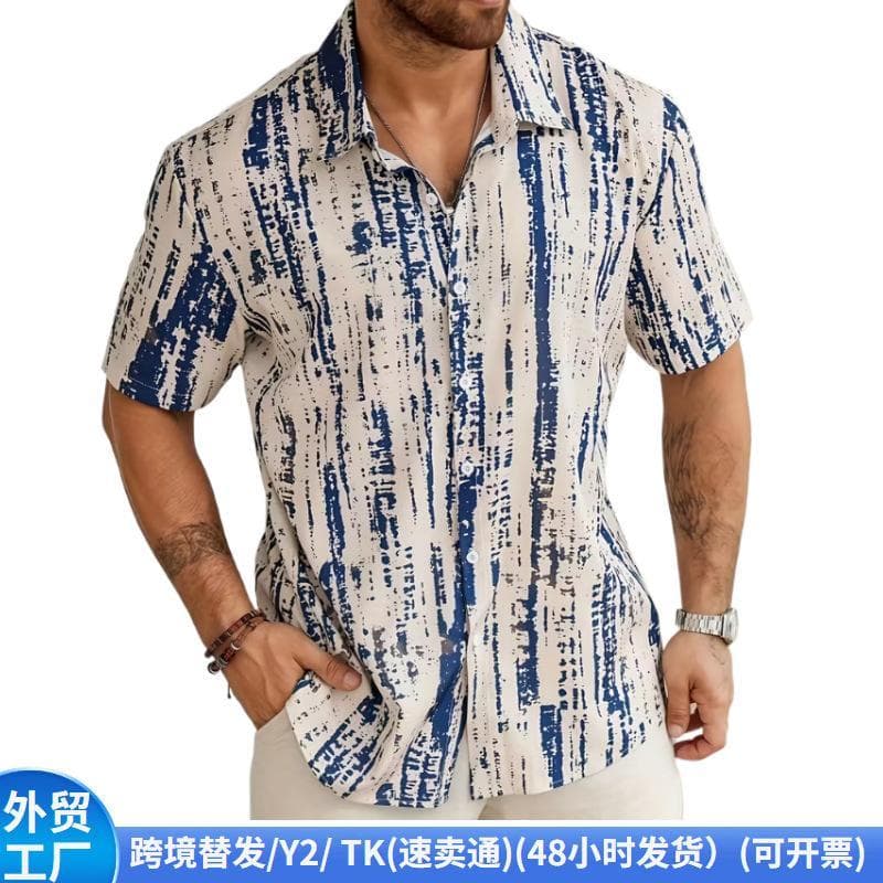 3d estilo Hong Kong camisa de manga curta masculina rua listrada camisa moda férias estilo verão roupas masculinas