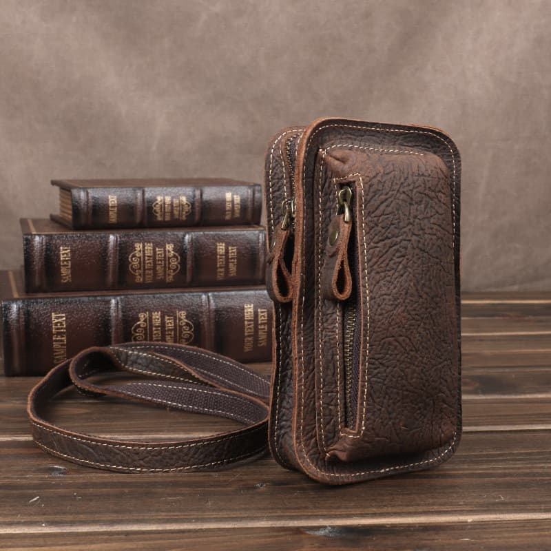 Novo estilo bolsa de cintura de couro genuíno masculina multifuncional Crazy Horse couro bolsa para celular estilo Verti