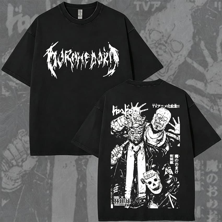 Camiseta Masculina Feminina Oversized Estampa Dorohedoro Mangá Arte Preto e Branco Frente e Costas, Camiseta