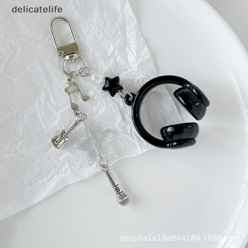 Ins Estilo Música Fone De Ouvido Forma Chaveiro Corrente Do Telefone Móvel Charme Pingente Jóias Para Menina Feminino Pr