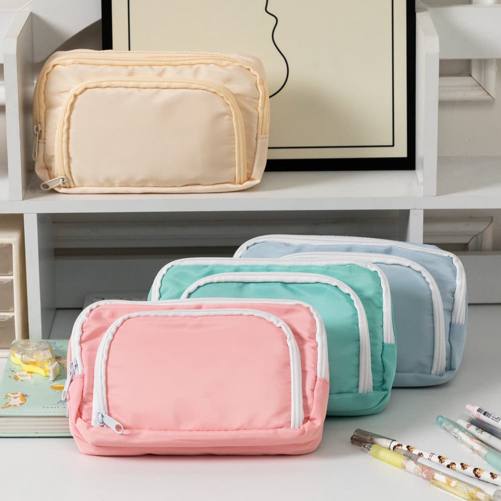 Estojo de Lápis Kawaii de 3 Camadas com Broche (6 Cores Disponíveis) - Material Escolar para Meninas, Caixa D LNQC