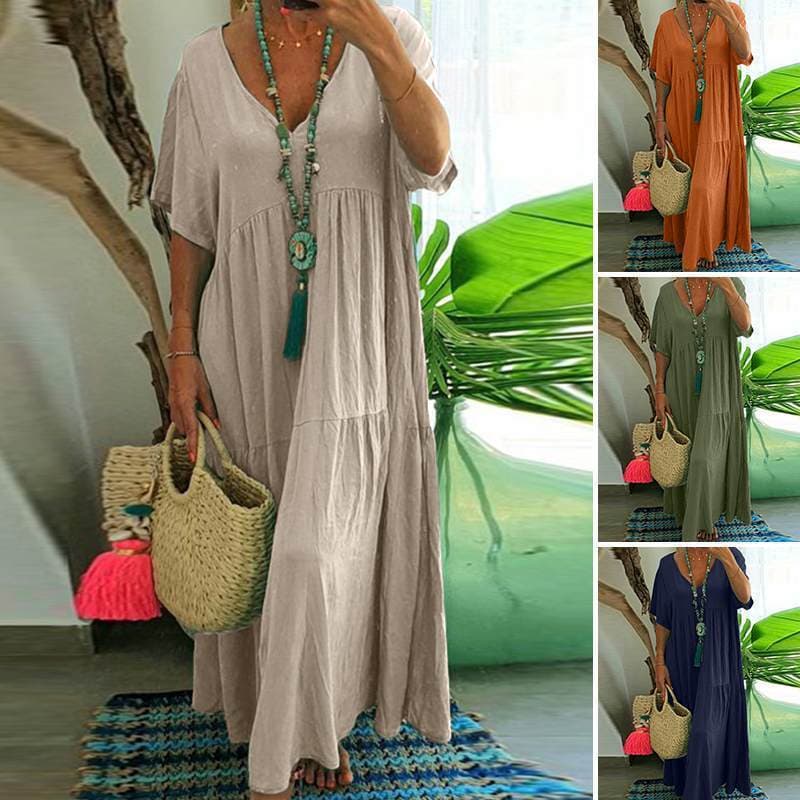 2026 Primavera Verão Novo Estilo Com Decote Em V Irregular Multicolor Multi-Tamanho Longo Vestido Grande Swing
